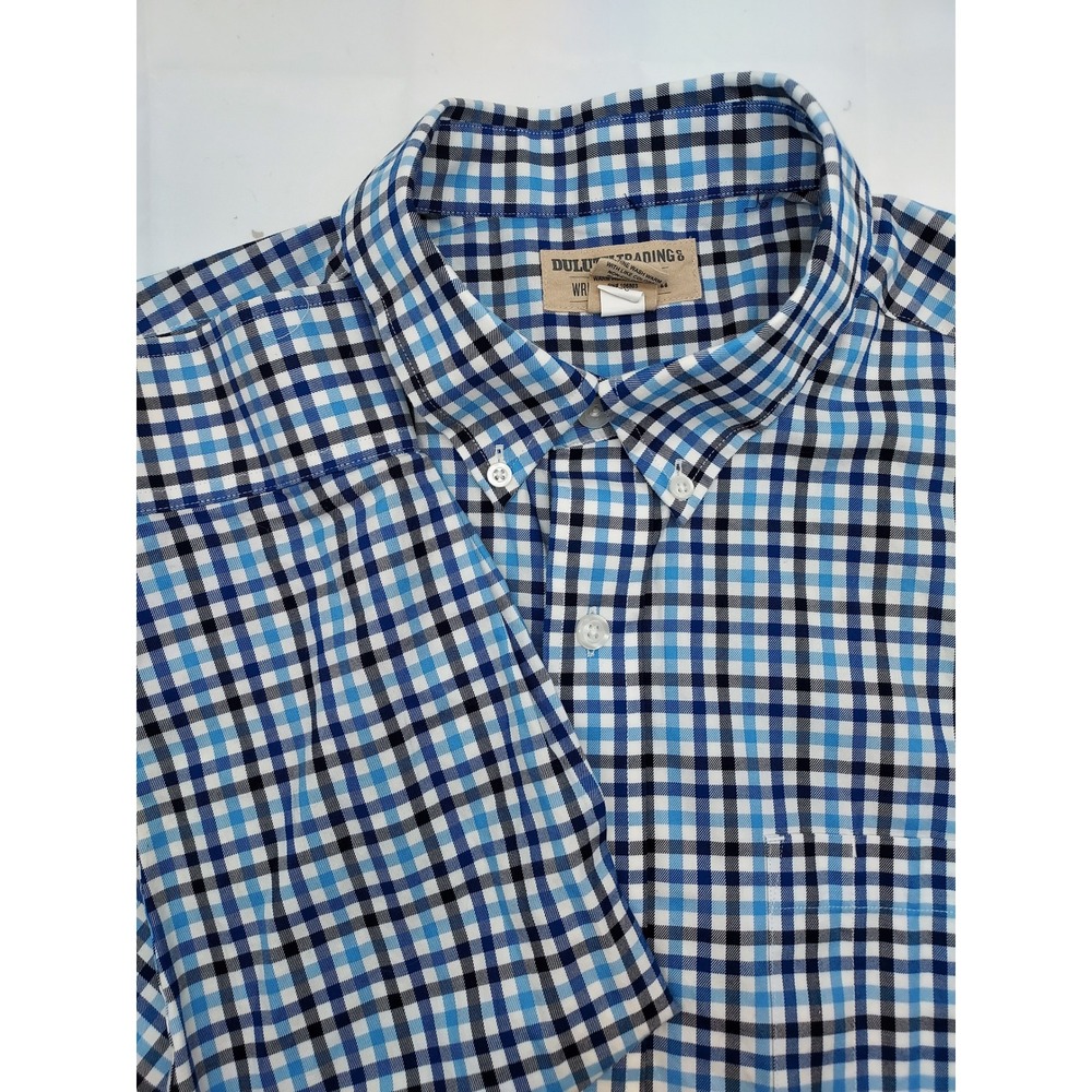 Duluth Trading Co. Wrinklefighter Blue Plaid Button Down Shirt - Men's L‎ Tall